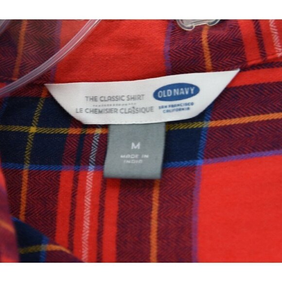 Old Navy Womens Sz M The Classic Shirt Red Flannel Button Up Shirt Plaid Tartan - Picture 7 of 9